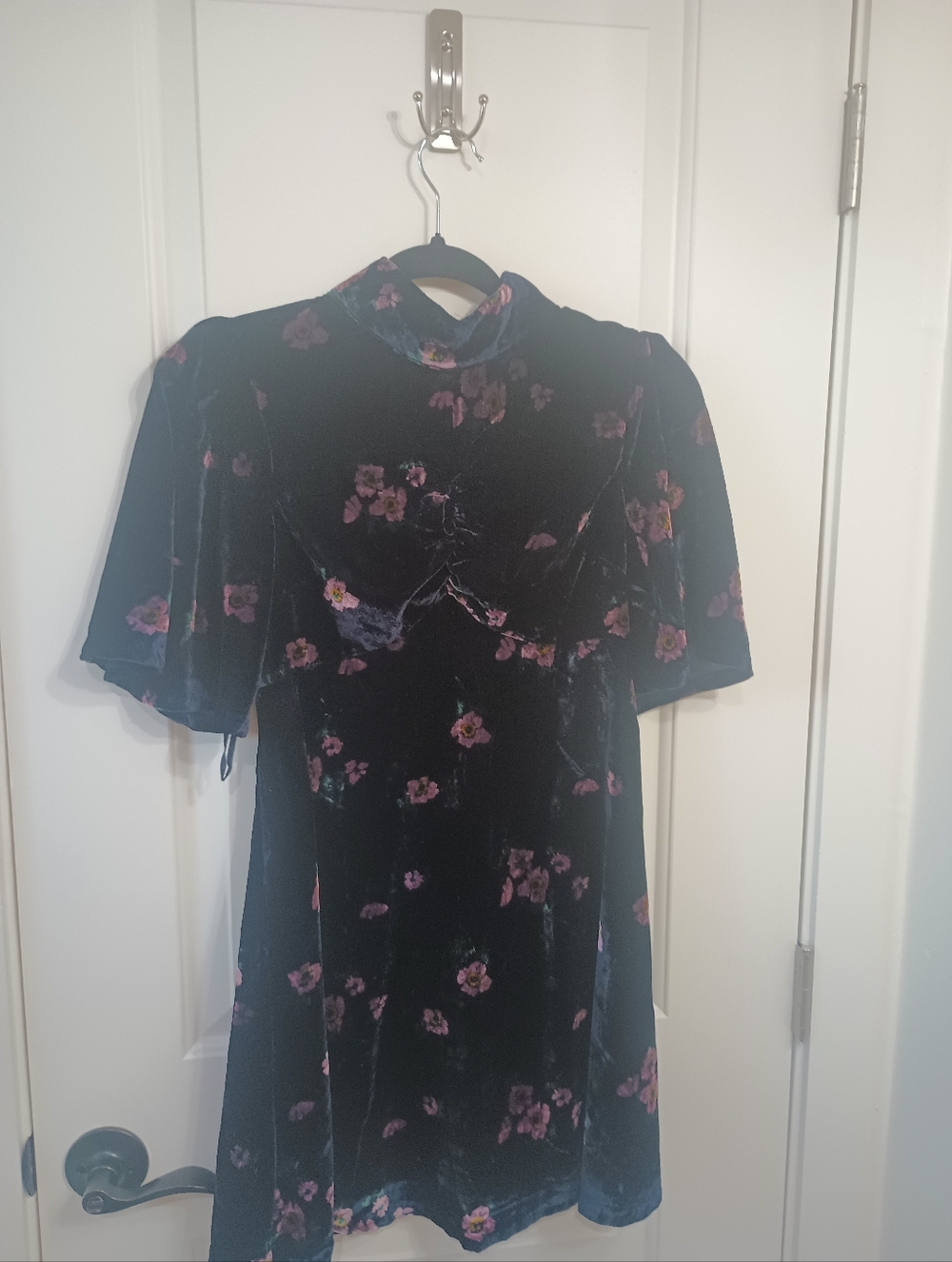 Black Dress with Purple Floral Print